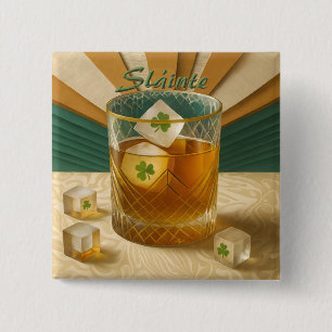 Badge Carré 5 Cm Tumbler de whiskey irlandais Shamrock Glace "Sláin
