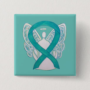 Badge Carré 5 Cm Turquoise Angel Sensibilisation Ruban Art Personna