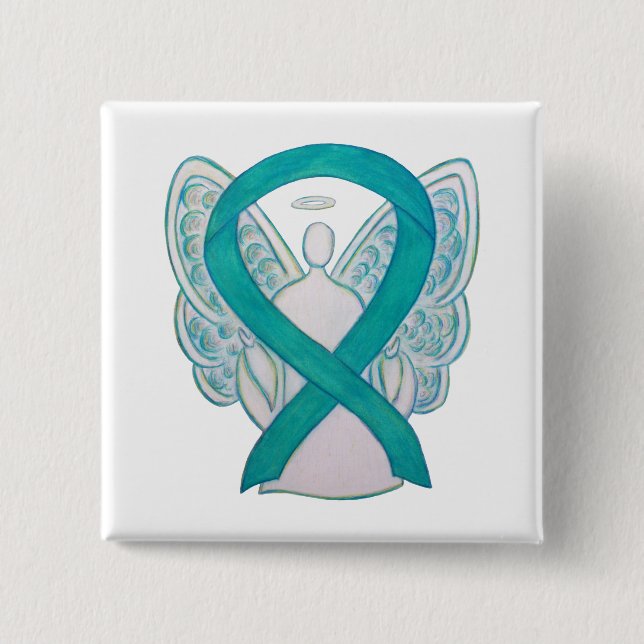 Badge Carré 5 Cm Turquoise Angel Sensibilisation Ruban Art Personna (Devant)