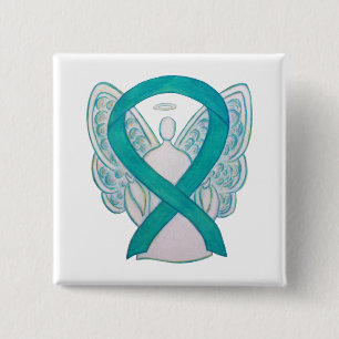 Badge Carré 5 Cm Turquoise Angel Sensibilisation Ruban Art Personna