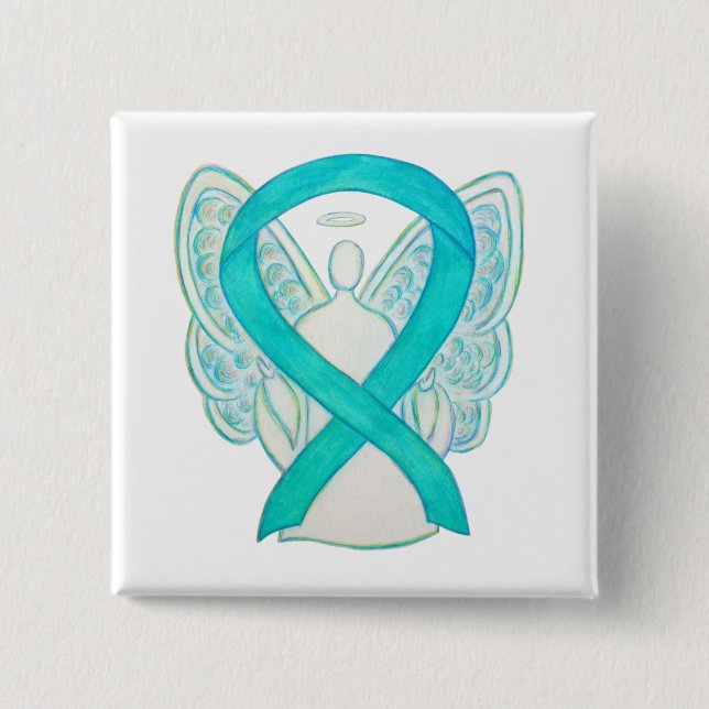 Badge Carré 5 Cm Turquoise Angel Sensibilisation Ruban Art Personna (Devant)