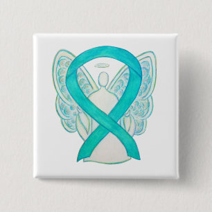 Badge Carré 5 Cm Turquoise Angel Sensibilisation Ruban Art Personna
