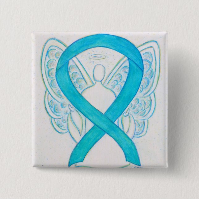 Badge Carré 5 Cm Turquoise Blue Angel Sensibilisation Épingle à rub (Devant)