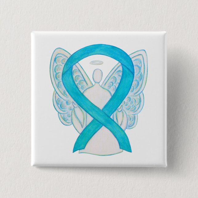 Badge Carré 5 Cm Turquoise Blue Angel Sensibilisation Épingle à rub (Devant)