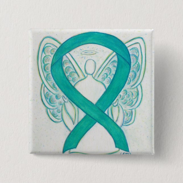 Badge Carré 5 Cm Turquoise Green Angel Sensibilisation Ruban Art La (Devant)