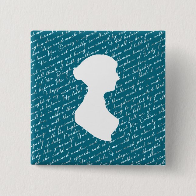Badge Carré 5 Cm Turquoise Jane Austen Pride Préjugés Netherfield (Devant)