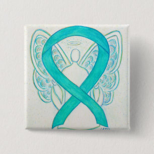Badge Carré 5 Cm Turquoise Vert Angle Sensibilisation Ruban Personn