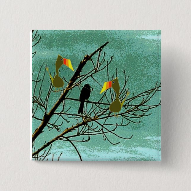 Badge Carré 5 Cm Tutu et oiseau noir (Devant)