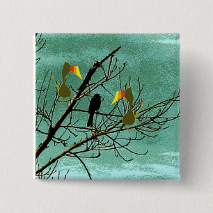 Badge Carré 5 Cm Tutu et oiseau noir