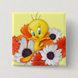 Badge Carré 5 Cm Tweety Avec Marguerites