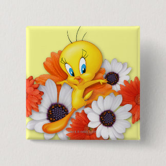 Badge Carré 5 Cm Tweety Avec Marguerites