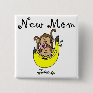 Badge Carré 5 Cm Twin Boy and Girl New Mom Tshirts
