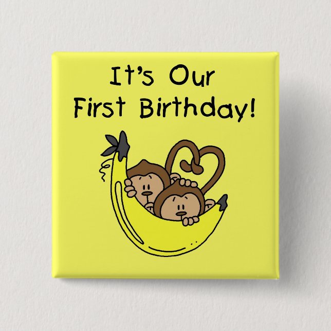 Badge Carré 5 Cm Twin Boys 1st Birthday Monkey Tshirts et cadeaux (Devant)
