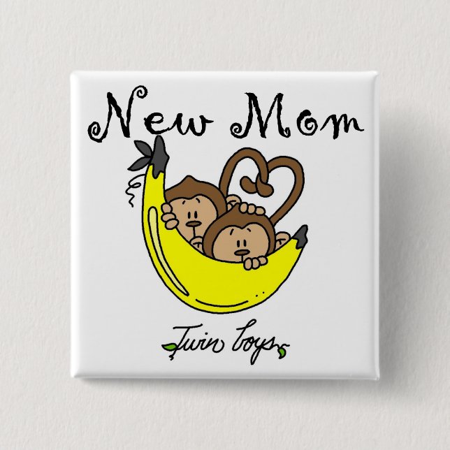 Badge Carré 5 Cm Twin Boys New Mom Tshirts et cadeaux (Devant)