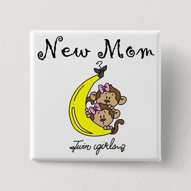 Badge Carré 5 Cm Twin Girls New Mom T-shirts et cadeaux (Devant)