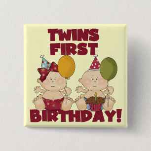 Badge Carré 5 Cm Twins 1er Anniversaire T-shirts et cadeaux garçon/