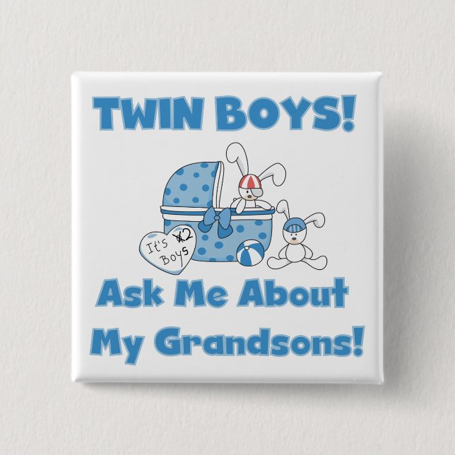 Badge Carré 5 Cm Twins-Ask About My Grandsons Tshirts and Gifts (Devant)