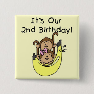 Badge Carré 5 Cm Twins Monkey Boy and Girl 2e anniversaire