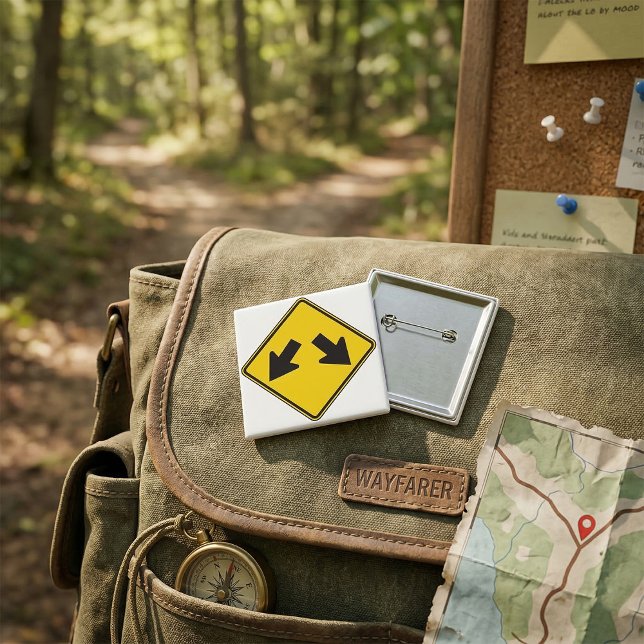 Badge Carré 5 Cm Two Downward Arrows Warning Road Sign (Créateur téléchargé)