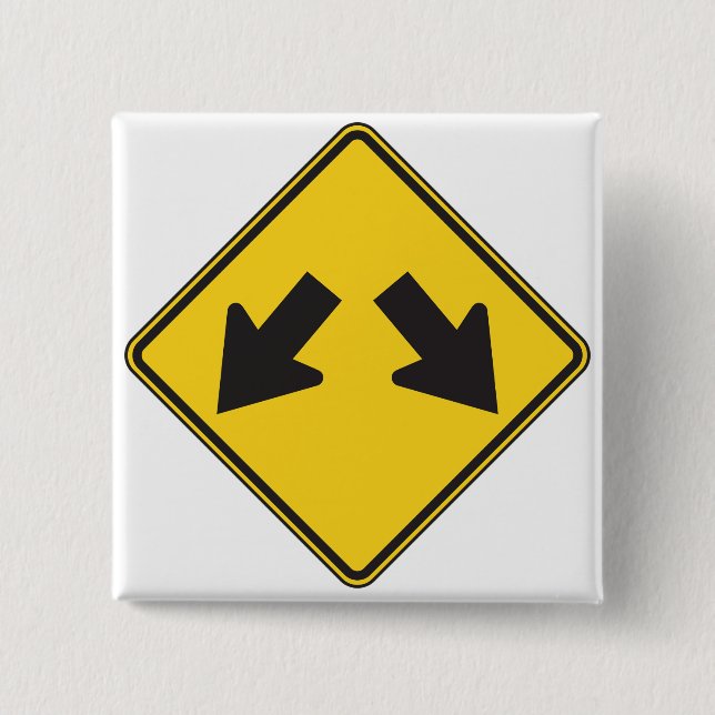 Badge Carré 5 Cm Two Downward Arrows Warning Road Sign (Devant)