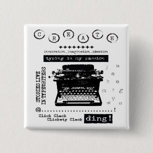 Badge Carré 5 Cm Typowriter vintage Est Mon Bouton De Passion