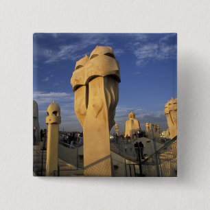 Badge Carré 5 Cm UE, Espagne, Catalogne, Barcelone. Antonio Gaudi's
