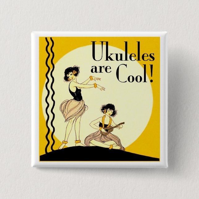 Badge Carré 5 Cm Ukes sont frais ! Bouton (Devant)