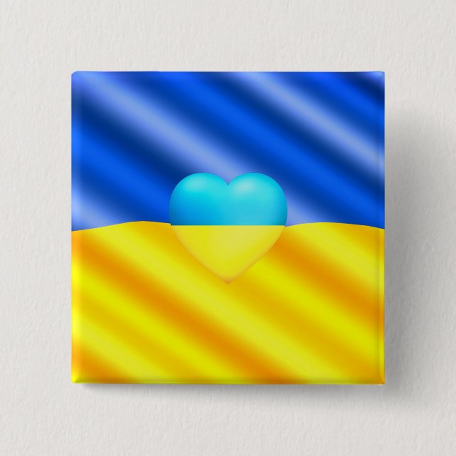 Badge Carré 5 Cm Ukraine - Paix - drapeau ukrainien - Coeur - Liber (Devant)