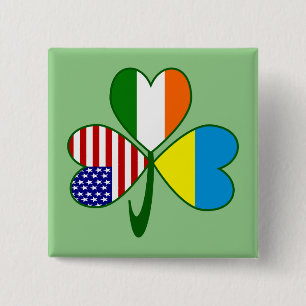 Badge Carré 5 Cm Ukraine USA Irlande Shamrock Drapeau