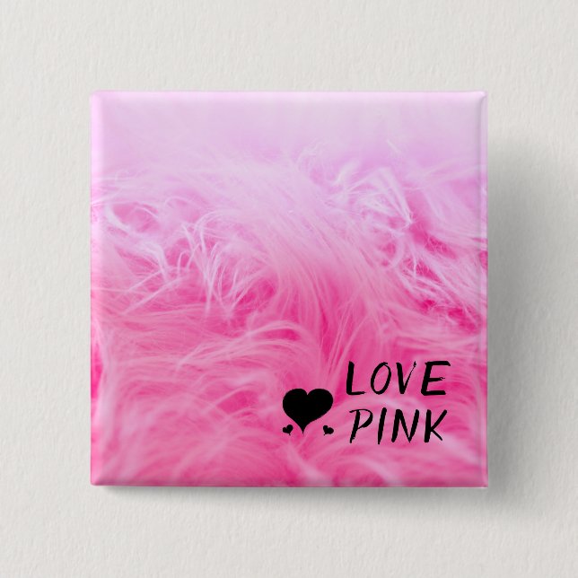 Badge Carré 5 Cm Ultime fourrure Faux Rose Chaud (Devant)