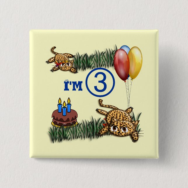 Badge Carré 5 Cm Ultra mignon 3 ans Leopard Safari Anniversaire (Devant)