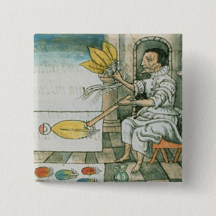 Badge Carré 5 Cm Un artisan aztèque de plume