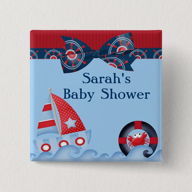 Badge Carré 5 Cm Un baby shower de vie marine de garçons (Devant)