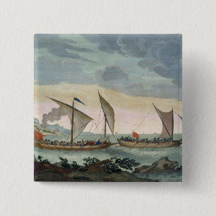 Badge Carré 5 Cm Un brigantin donnant la chasse à un Felucca, et