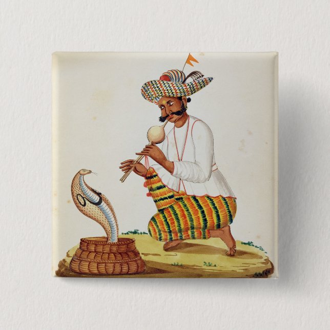Badge Carré 5 Cm Un charmeur de serpent indien avec un cobra, d'un (Devant)