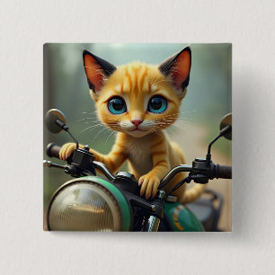 Badge Carré 5 Cm Un chat jaune aux oreilles noires et aux grands ye
