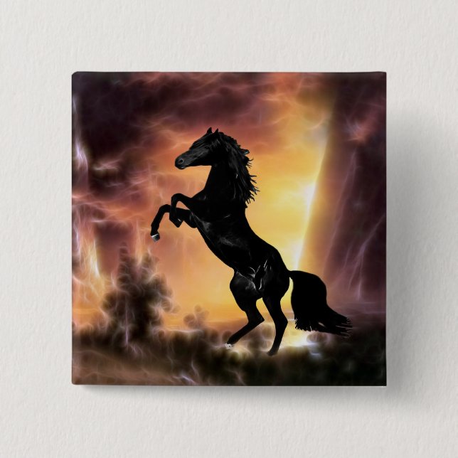 Badge Carré 5 Cm Un cheval de Stallion friésien (Devant)