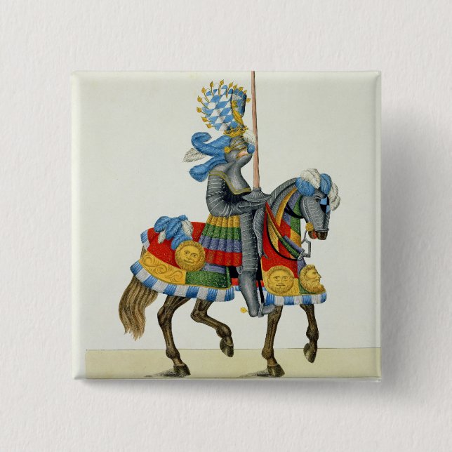Badge Carré 5 Cm Un chevalier sur son chemin à un tournoi, plat de (Devant)