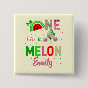 Badge Carré 5 Cm Un dans une pastèque Melon Fille d'anniversaire