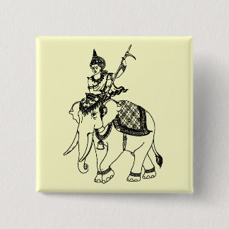 BADGE CARRÉ 5 CM UN DIEU ASIATIQUE DU SUD D'ART SUR L'ÉLÉPHANT