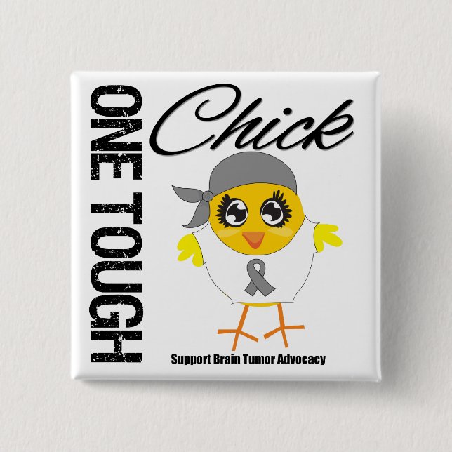 Badge Carré 5 Cm Un dur Chick Cerveau Tumor Guerrier (Devant)