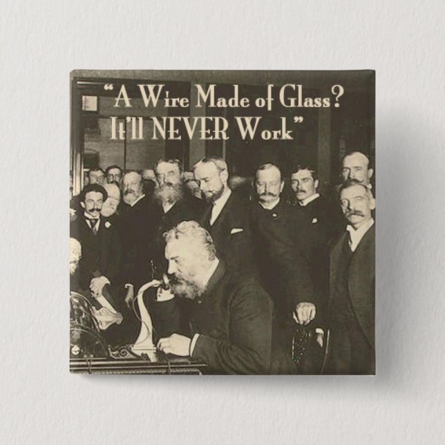 Badge Carré 5 Cm Un fil fait de verre, une technologie humoristique (Devant)