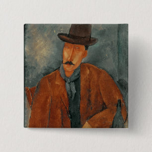 Badge Carré 5 Cm Un homme assis se penchant sur une table