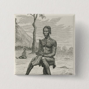 Badge Carré 5 Cm Un joueur d'harpe de l'Azandeh ou du Nyam-Nyams