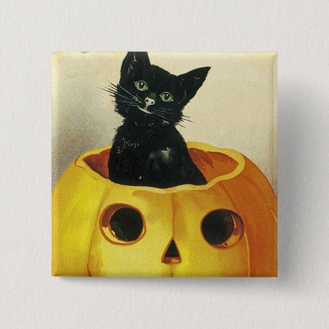 Badge Carré 5 Cm Un joyeux Haloween Kitten (Devant)