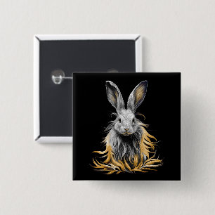 Badge Carré 5 Cm Un lapin gris génial en feu