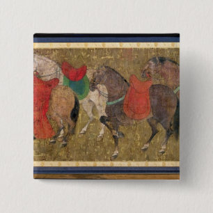 Badge Carré 5 Cm Un marié avec des chevaux