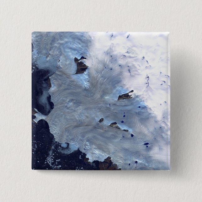 Badge Carré 5 Cm Un petit champ de glaciers entoure la baie de Baff (Devant)