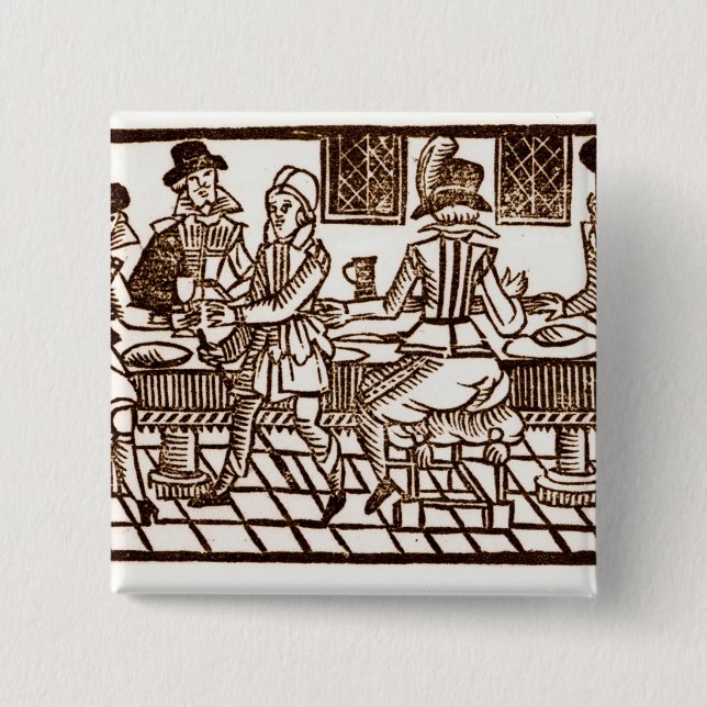 Badge Carré 5 Cm Un repas à l'auberge (Devant)