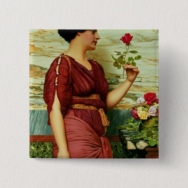 Badge Carré 5 Cm Un rose rouge et rouge (Devant)
